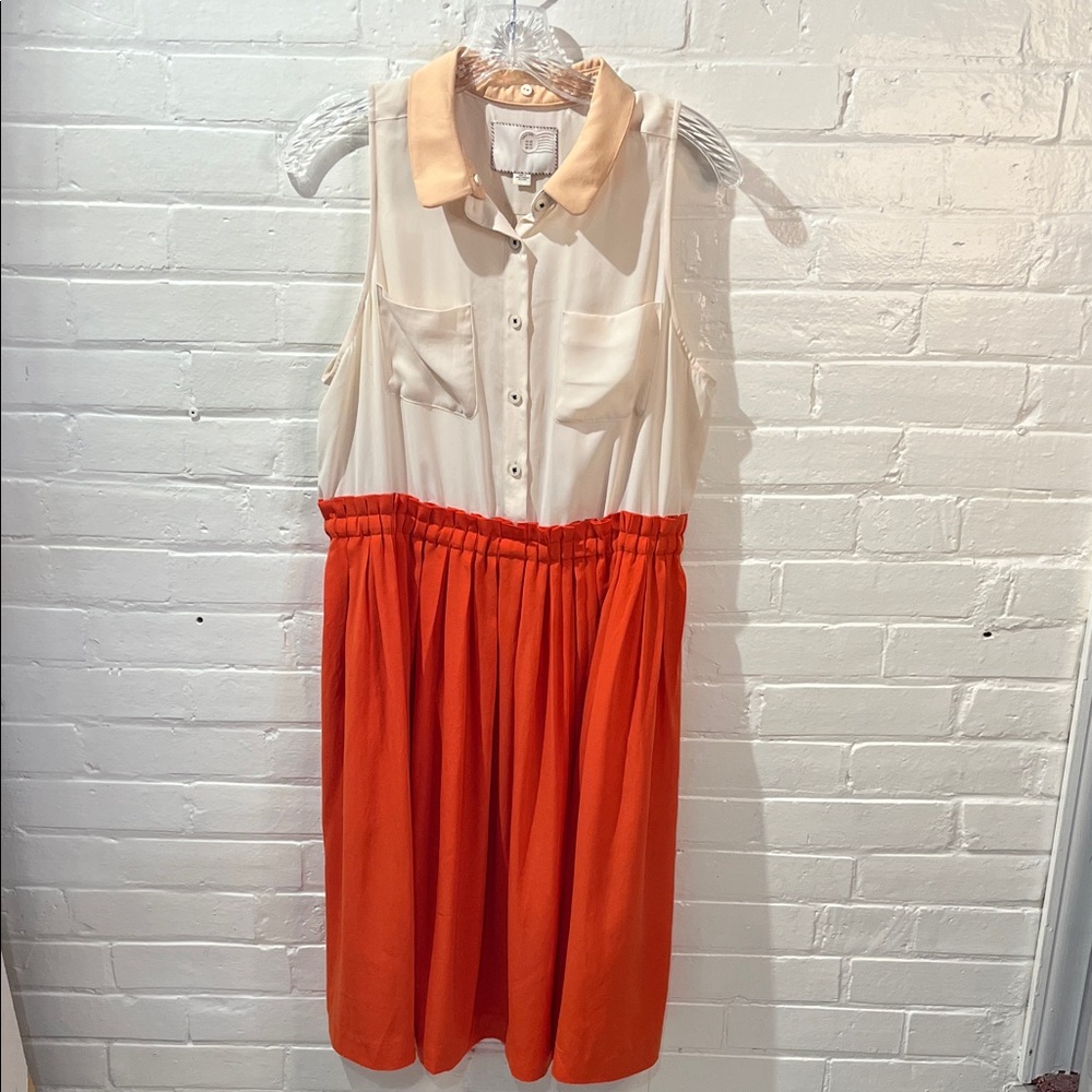 Anthropologie Cream & Orange Sleeveless Postcard Dress